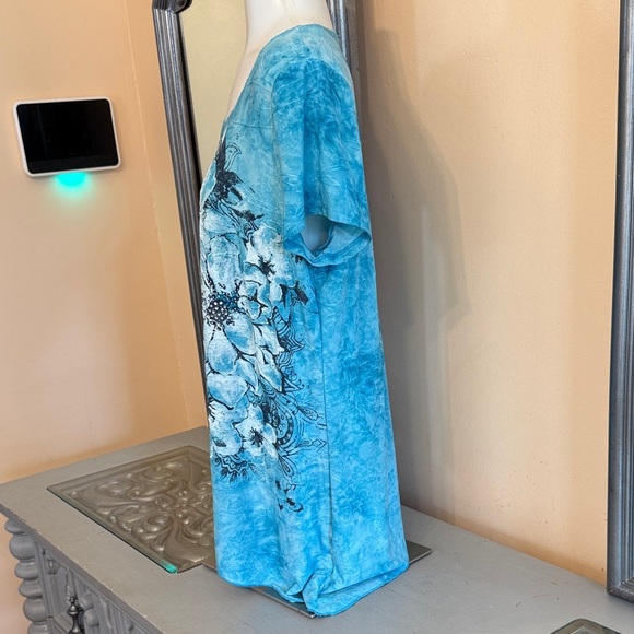 Db Large Blue Floral Women's Top Asymmetrical Hem - Picture 6 of 9